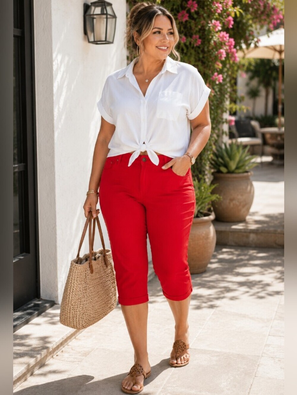 STYLE&CO Denim Red Mid-rise Tummy Control Capri